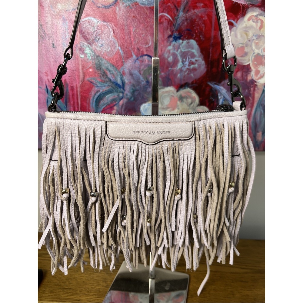 Rebecca Minkoff Finn Pale Pink Leather Fringed Crossbody Western Boho Chic Indie